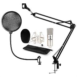 Auna auna CM001S mikrofon szett V4 kondenzátoros mikrofon, mikrofontartó kar, POP filter, ezüst