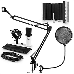 Auna auna MIC-900WH USB mikrofon szett V5 kondenzátoros mikrofon, pop filter, mikrofonernyő, mikrofon kar, fehér