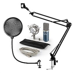 Auna MIC-900BL, v4 USB mikrofon készlet, kék, kondenzátoros mikrofon, POP szűrő, mikrofonkar