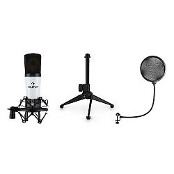 Auna MIC-920, USB V1 mikrofon szett, kondenzátoros mikrofon, állvány, pop filter, fehér