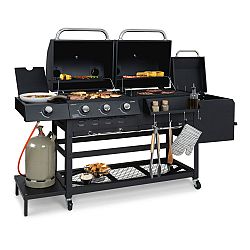 Klarstein Kingsville Smoker, kombinált grill, gáz, szén, szénfüstölő, 13,5 kW, 3+1 égő, fekete