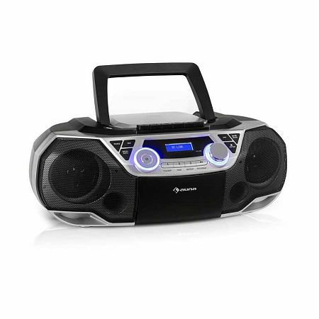 Auna Roadie 2K, boombox, CD lejátszó, kazettás rádió, DAB/DAB+, UKW, bluetooth, ezüst