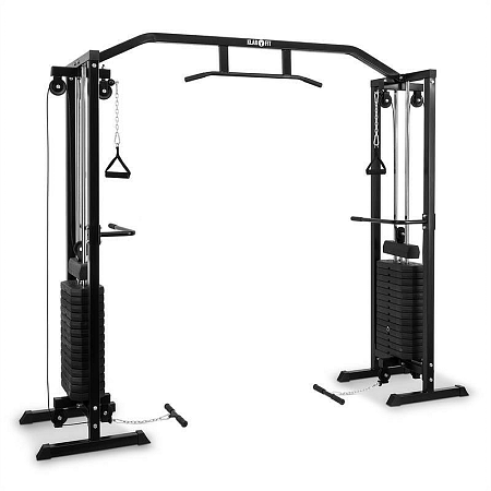 KLARFIT Cablefit edzőtorony, áthidaló, 2 x 77kg, kettő csigával, acél, fekete