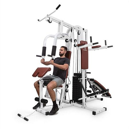 KLARFIT Ultimate Gym 9000, multifunkcionális fitnesz állomás, 7 állomás, 120 kg-ig, QR acél, fehér