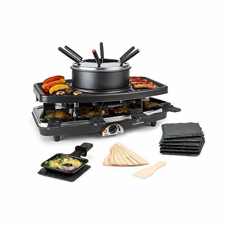 Klarstein Entrecote, 2 az 1-ben raclette grill fonduevel, 1100 W, természetes kő, 8 személyre, alátétek