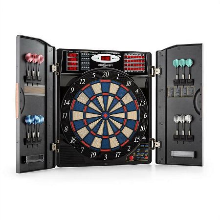 OneConcept Masterdarter elektromos darts céltábla, puha hegyek, fa hatás