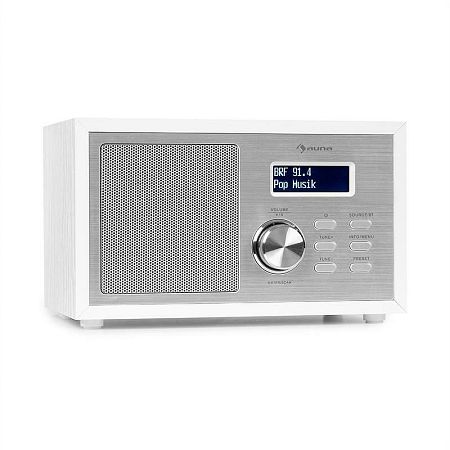 Auna Ambient DAB + / FM, rádió, BT 5.0, AUX bemenet, LCD kijelző, ébresztőóra, fa kivitel, fehér