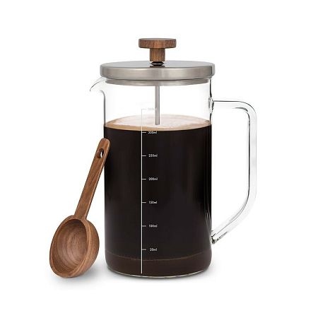 Klarstein Glaswerk Ristretto, french press, 0,35 L, boroszilikát üveg, rozsdamentes acél, diófa