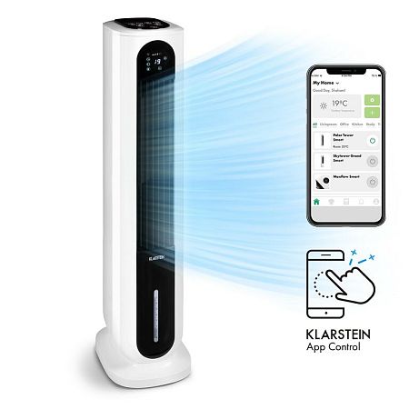 Klarstein Polar Tower Smart, ventilátor, léghűtő, 7L, 85W, távirányító, 5x hűtődoboz